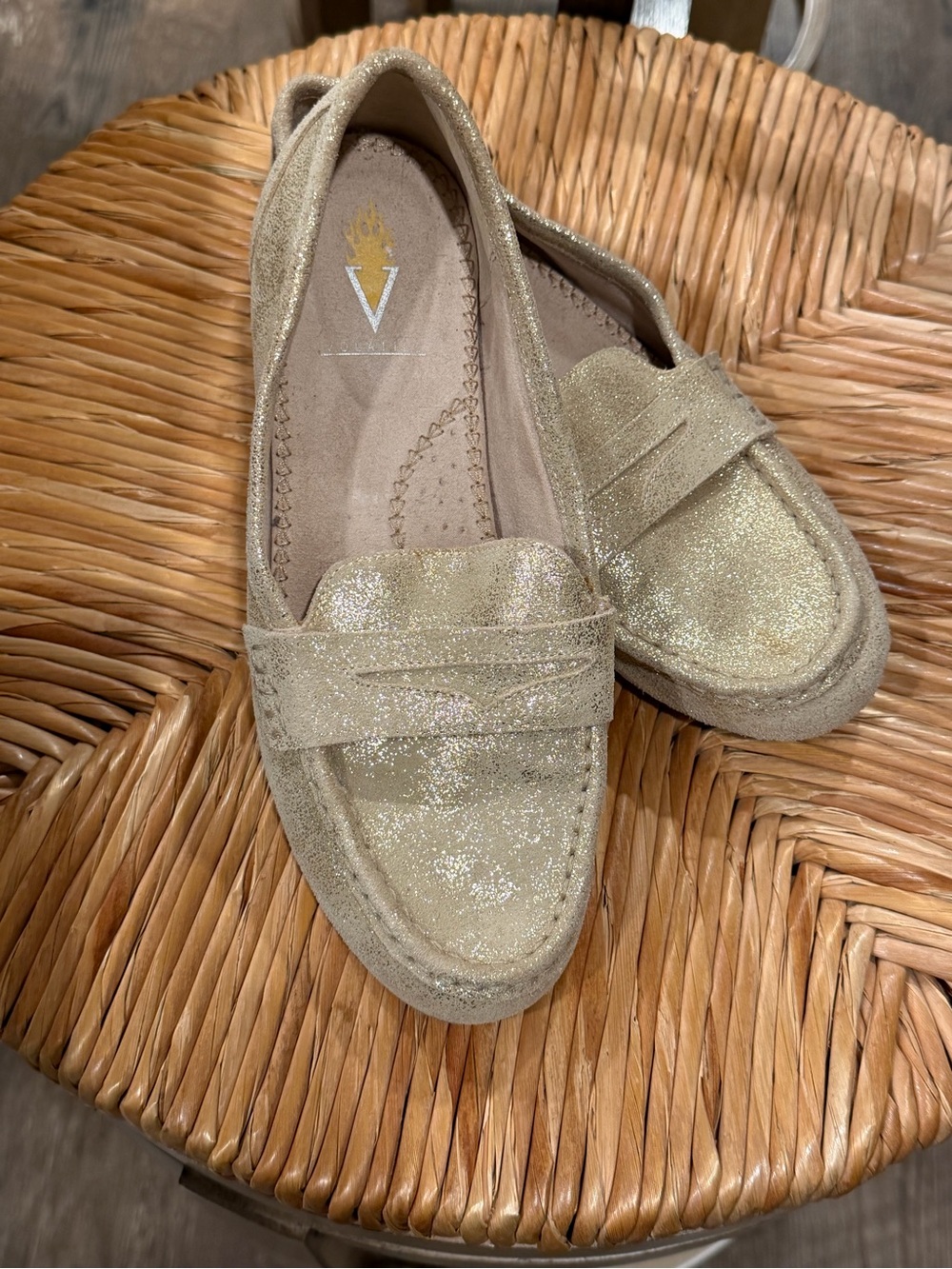 Volatile Metallic Gold Glitter Penny Loafers